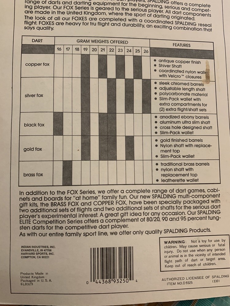 Brass Fix Spaulding English Dart Set