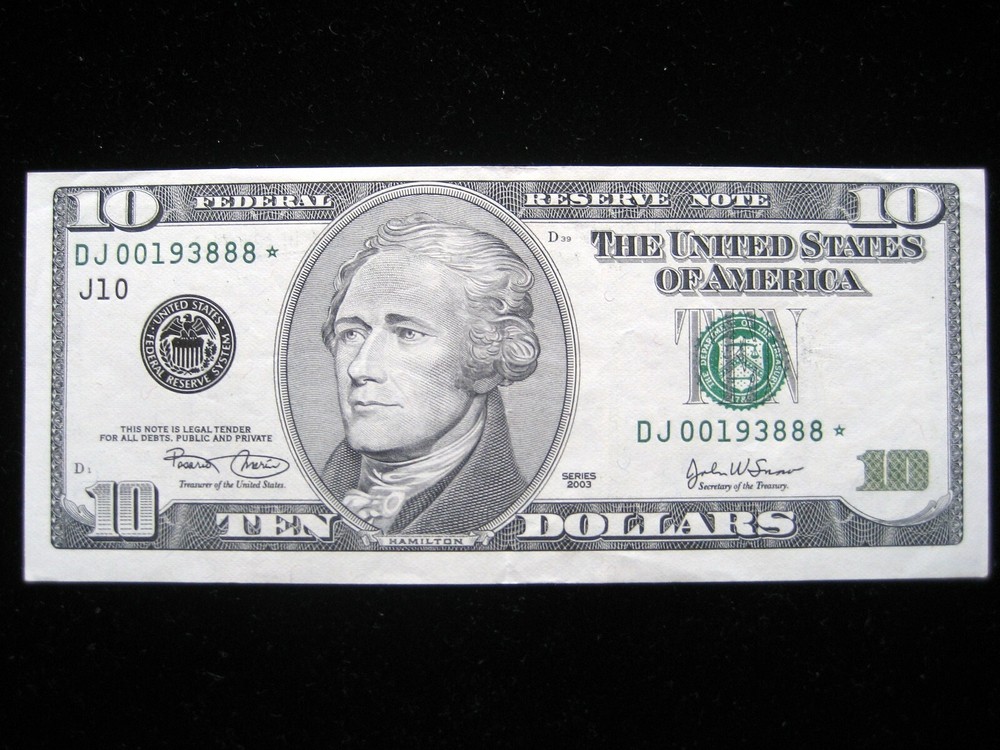 2003 $10 Note S/N: DJ00193888 with *Star* - Misalignment / Shift