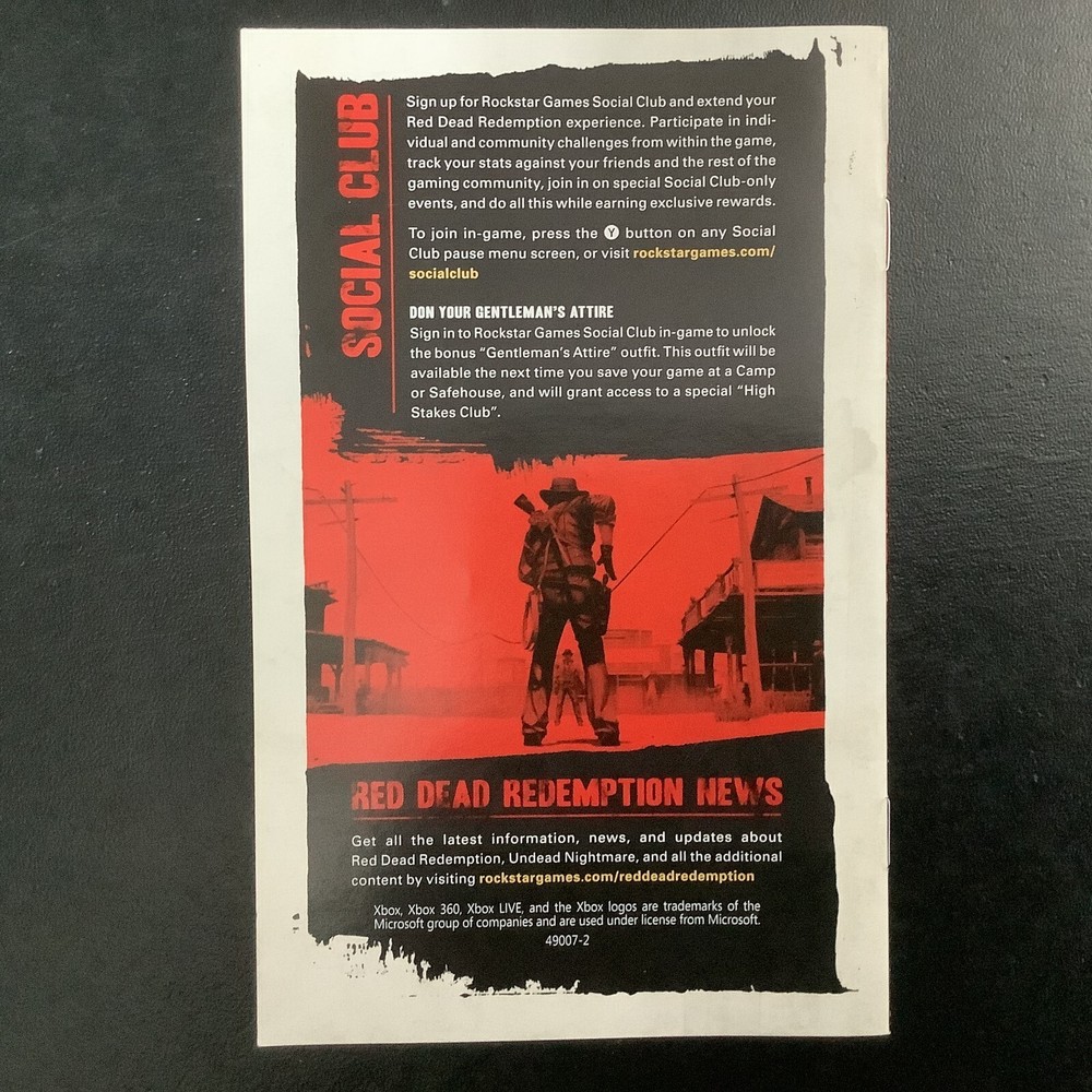 Red Dead Redemption GOTY Edition Microsoft Xbox 360 Instruction Manual Only