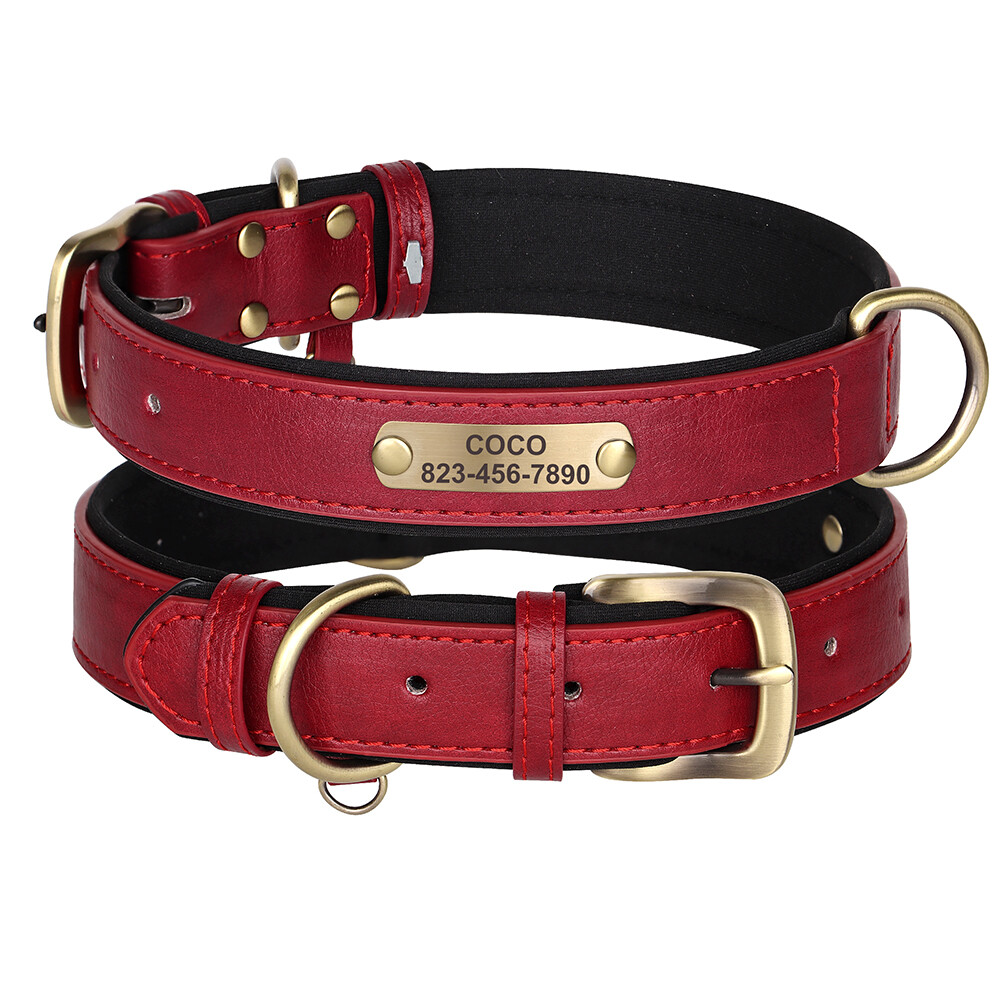 Soft Leather Personalized Dog Collar Custom Name ID Engraved for Small Large Dog