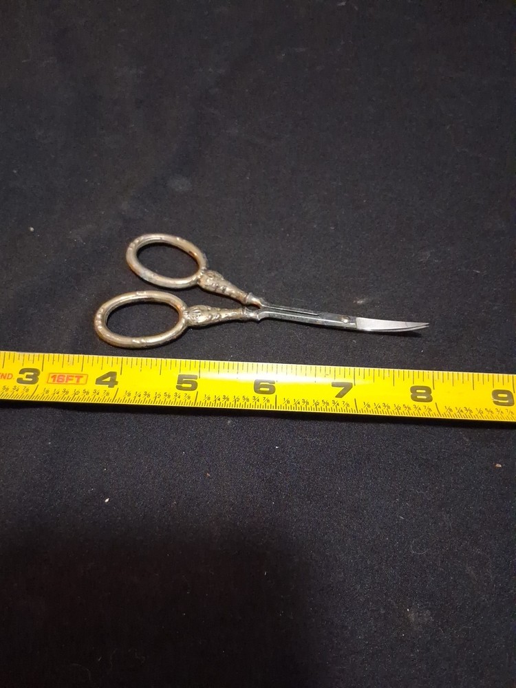 Antique 800 Silver Sewing Scissors Curved Blade Sharp