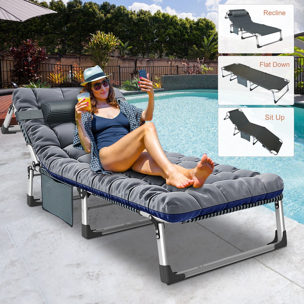 Adjustable 4-Position Patio Lounge Cots Folding Camping Cot Guest Sleeping Bed
