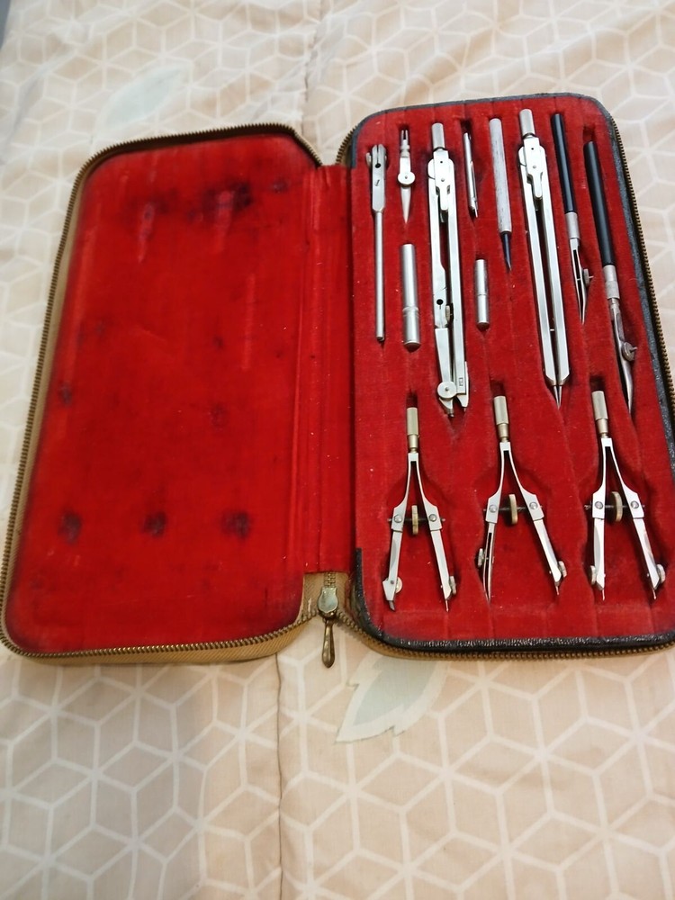 Vintage  Drafting Set - 13pieces plus case