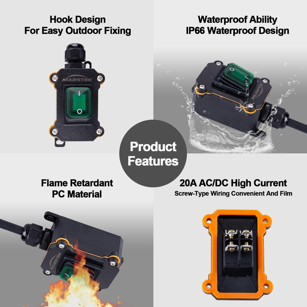 Heavy Duty Waterproof Extension Cord with On/Off SwitchInline Cord Switch wit...