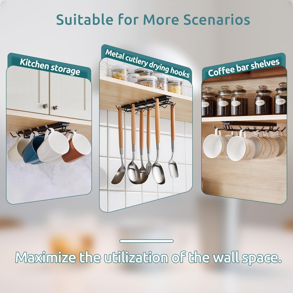 Sliding Mug Hooks for Under-Cabinet Installation, Pull-Out Coffee Cup Holder ...