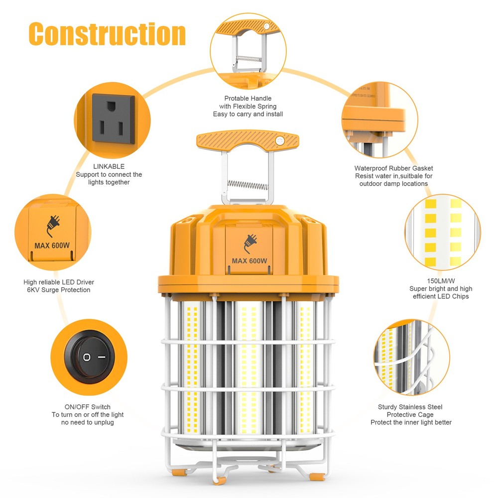 80Watt LED Temporary Work Light Construction Jobsite Lighting with ON/Off Switch