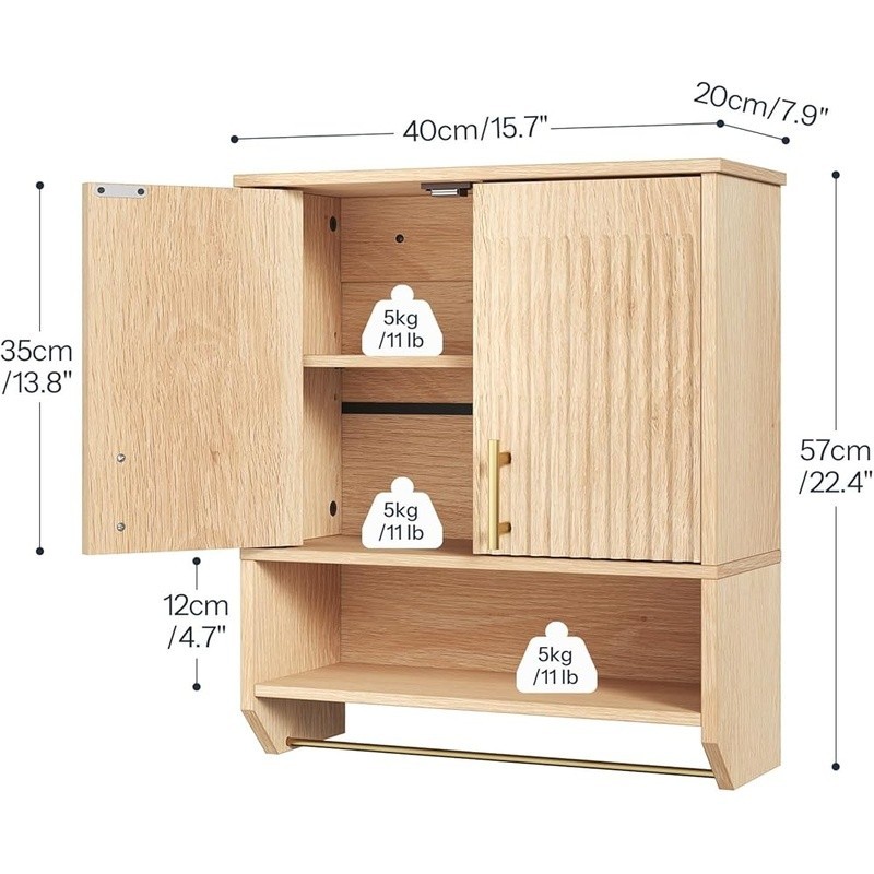 Wall Mounted Bathroom Cabinet Storage Organizer Double Doors W/ Adjustable Shelf