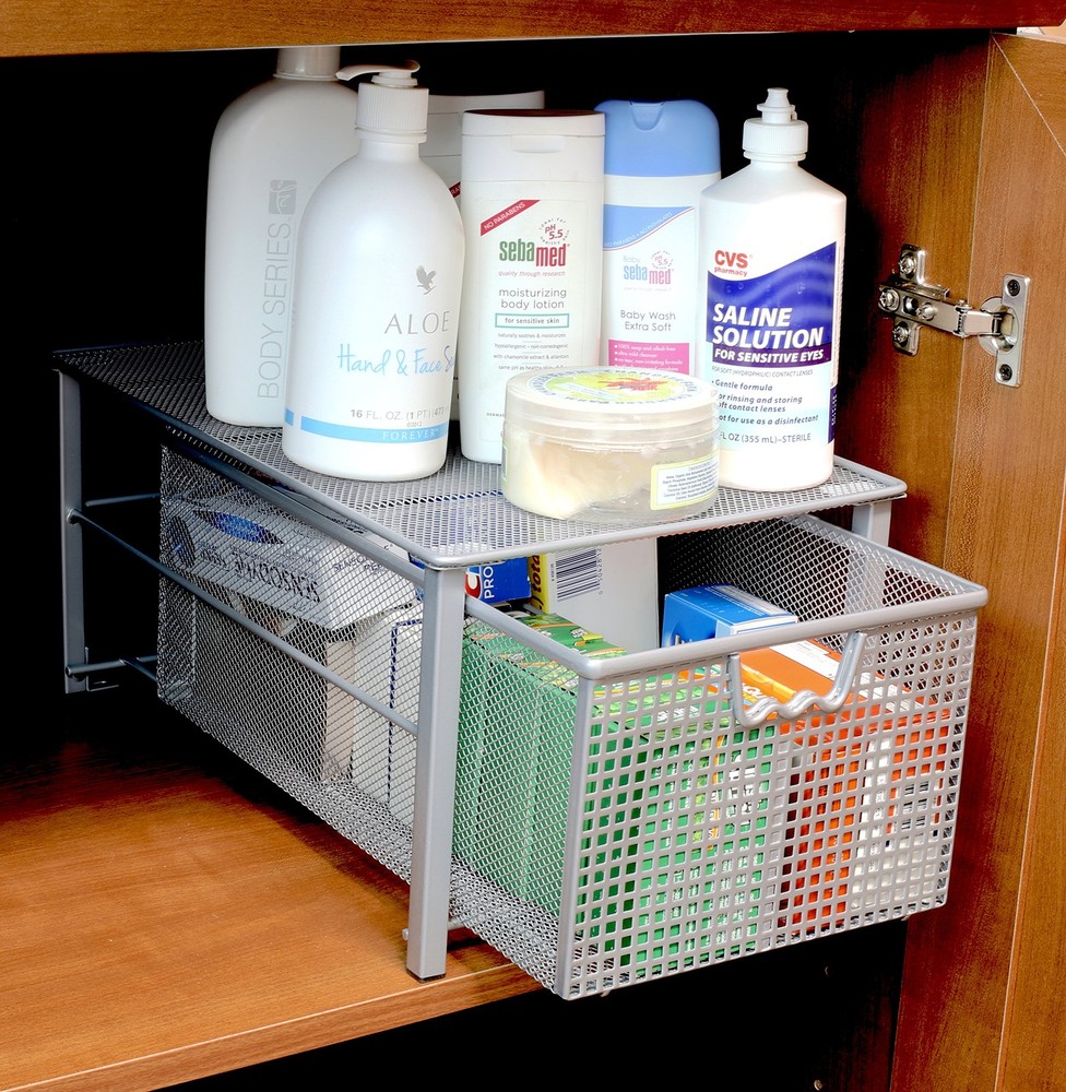 Deco Brothers Stackable Pull Out Cabinet Sliding Basket with Dividers, Large,