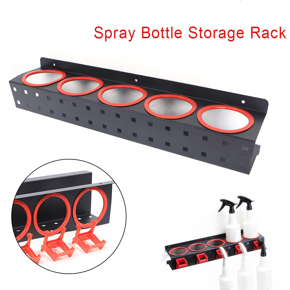Spray Bottle Holder Aerosol Can Storage Rack Wall Mounted Van Garage 5 Hooks