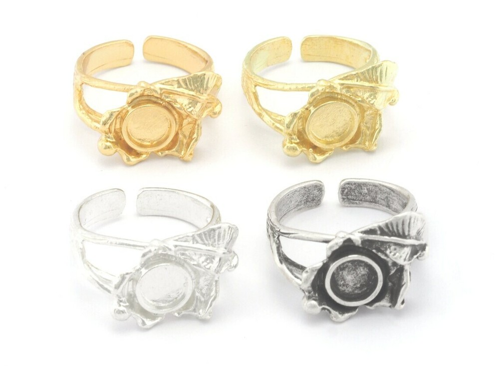 Leaf Ring Blank Base Settings Raw brass Shiny silver-gold Antique silver 4638