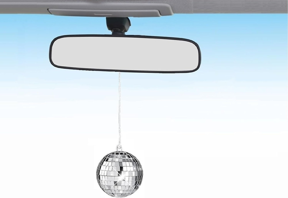 Mirror Disco Ball Hanging Car Accessory - Rear View Mirror Hanging - Silver (...