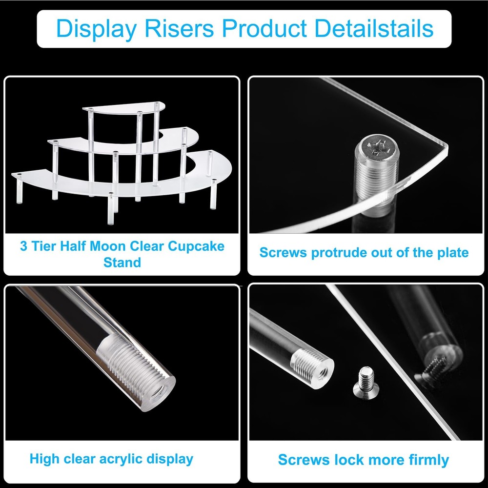 Acrylic Display Risers 3 Tier Clear Cupcake Perfume Stand Organizer Half Moon