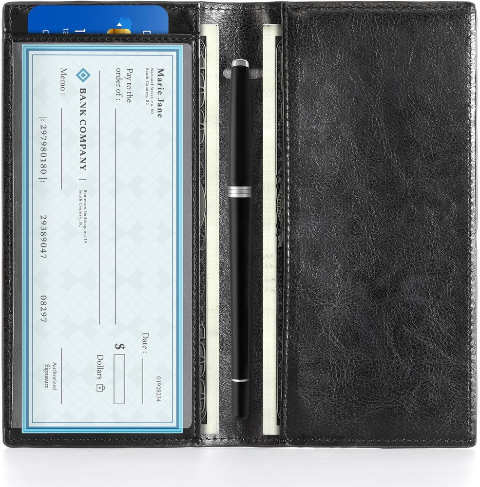 Cobak PU Leather Checkbook Cover - RFID Blocking, Classic Design, Slim & Durable