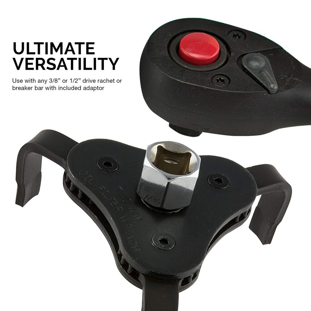 Universal Adjustable Oil Filter Wrench 3Jaw Design, 3/8" Drive Socket