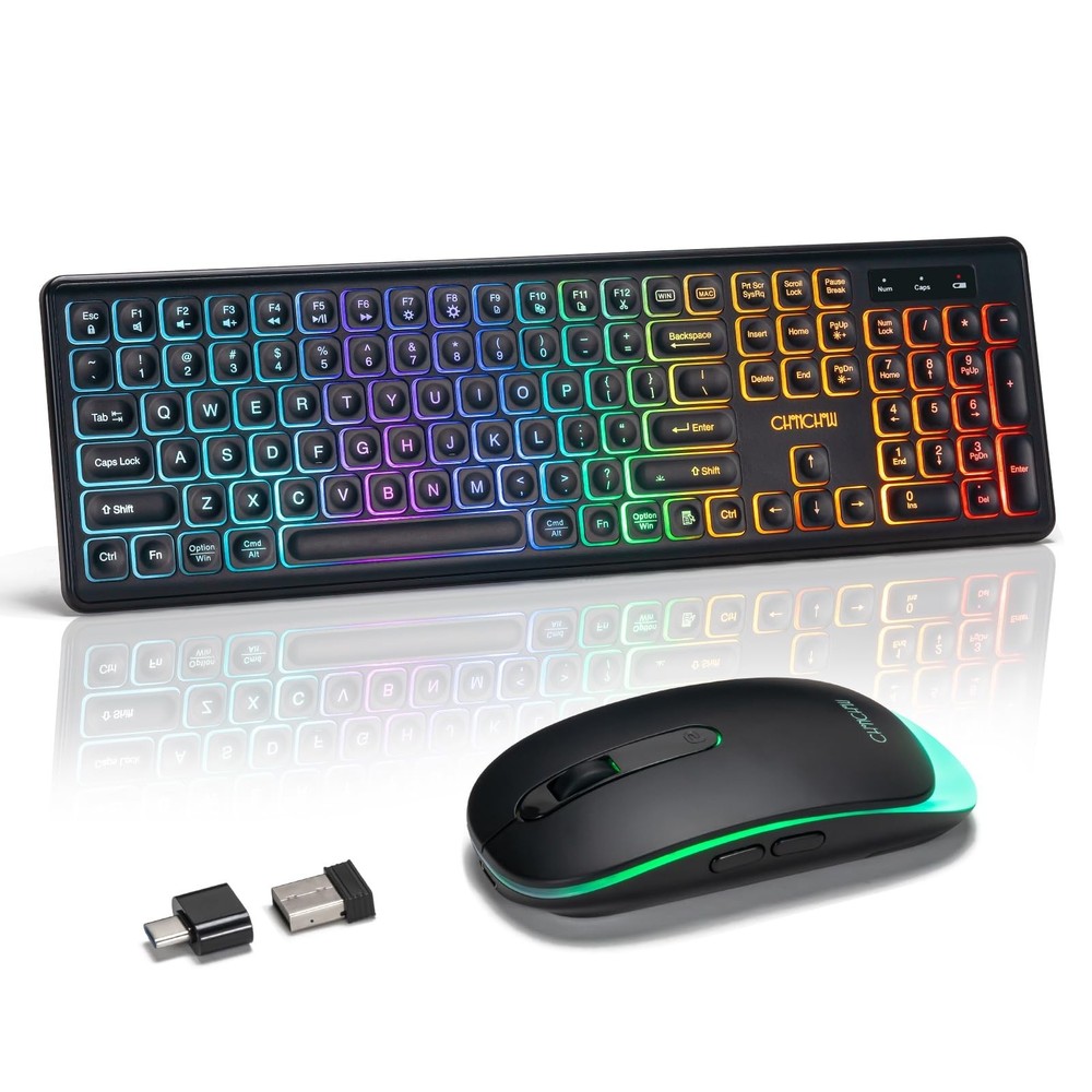 Wireless Keyboard and Mouse Combo for Mac, Rechargeable LED Backlit Keyboard ...