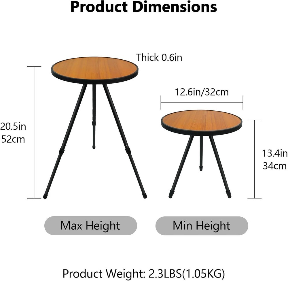 2pack Small Folding Round Portable Patio Table, Height Adjustable Side Table