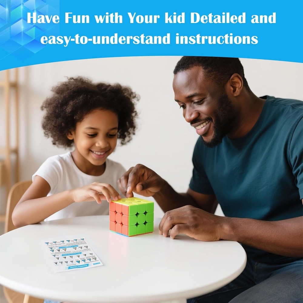 3x3 Speed Cube Stickerless with Stand & Tutorial: Problem-Solving Brain Teaser,