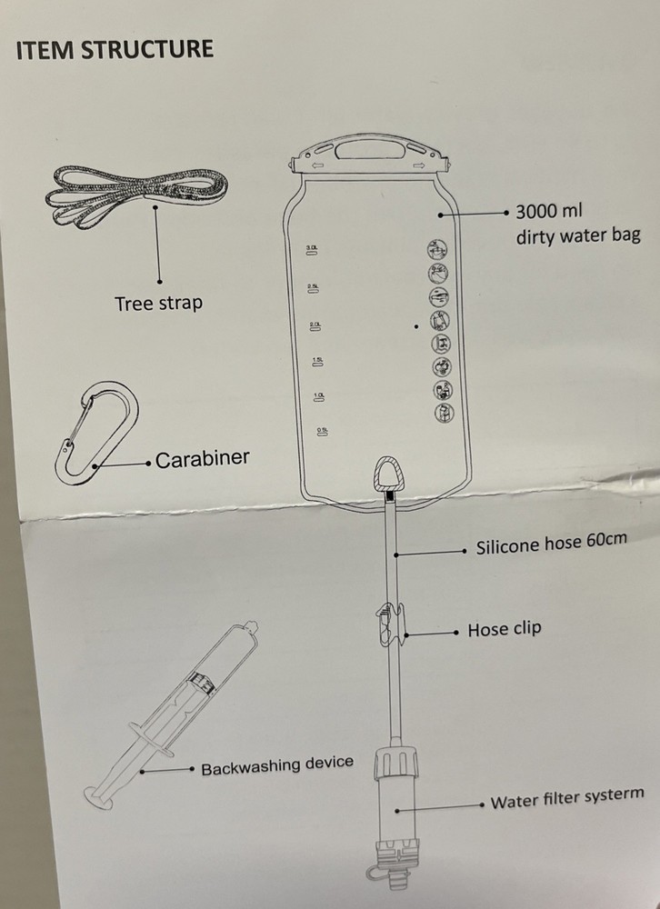 Gravity Water Filter 3L Gravity Bag Camping Water Filtration System Tree Strap