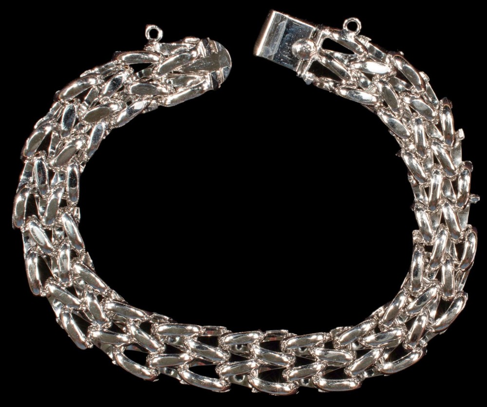 Sterling Silver Heavy Double V Link Bracelet 8”