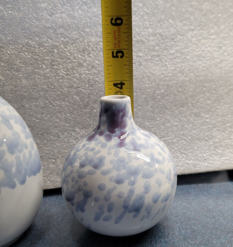 Glazed Ceramic Vases, 3 piece, white - blue small Table Vases NEW (9F)