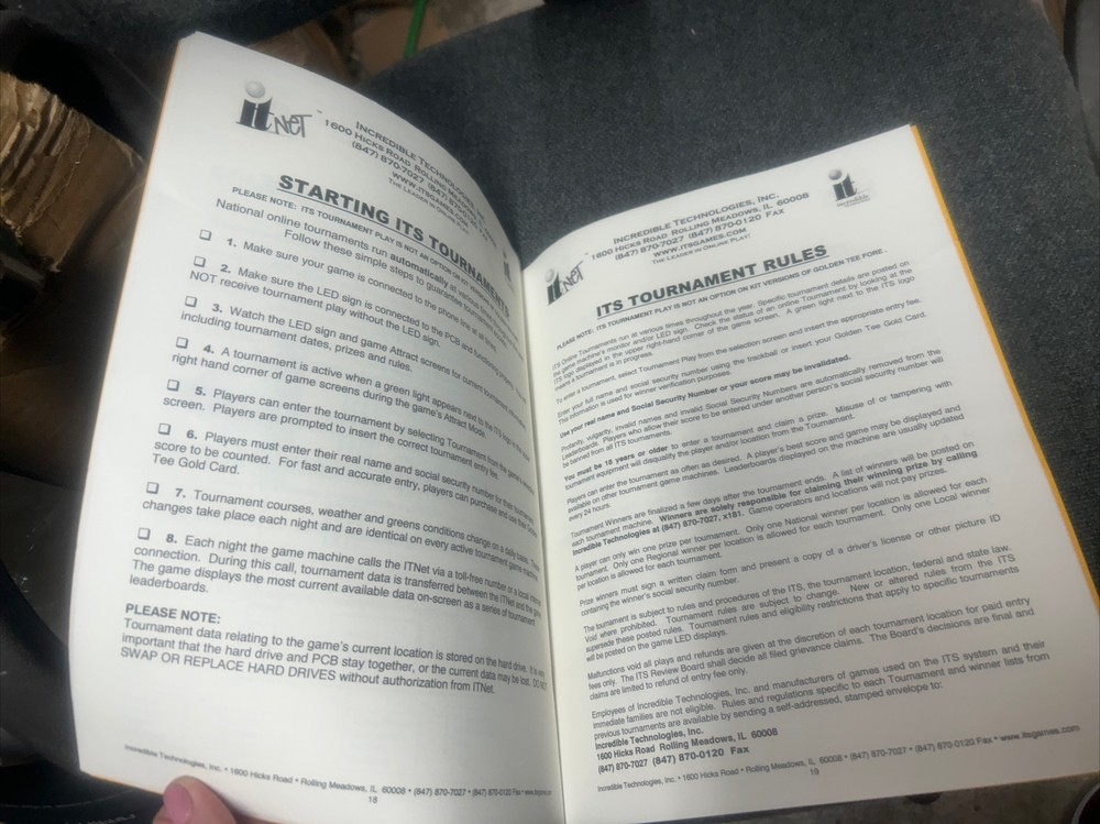 Incredible Technologies IT NET PROCEDURES Manual - used original