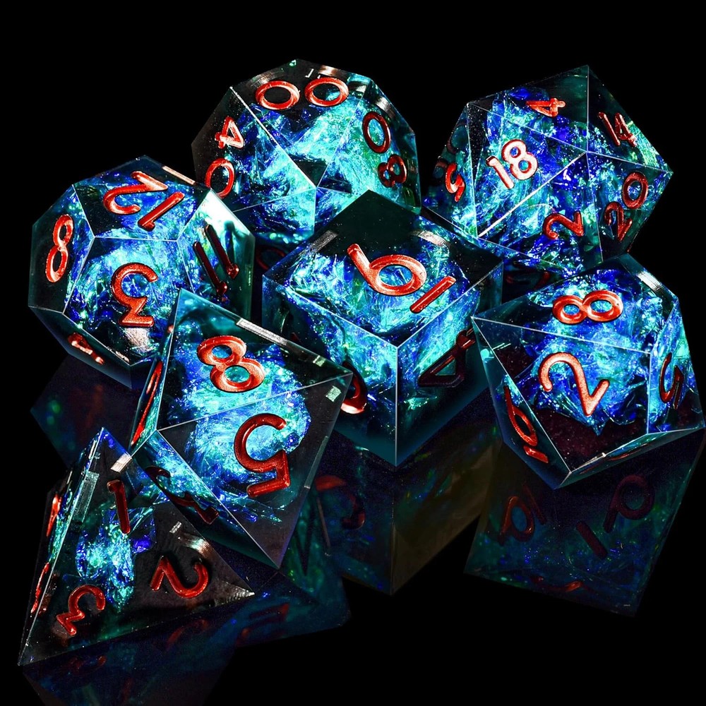 AUSTOR 7-Die DND Dice Set, Handmade Sharp Edge Polyhedral Dice for Dungeons and