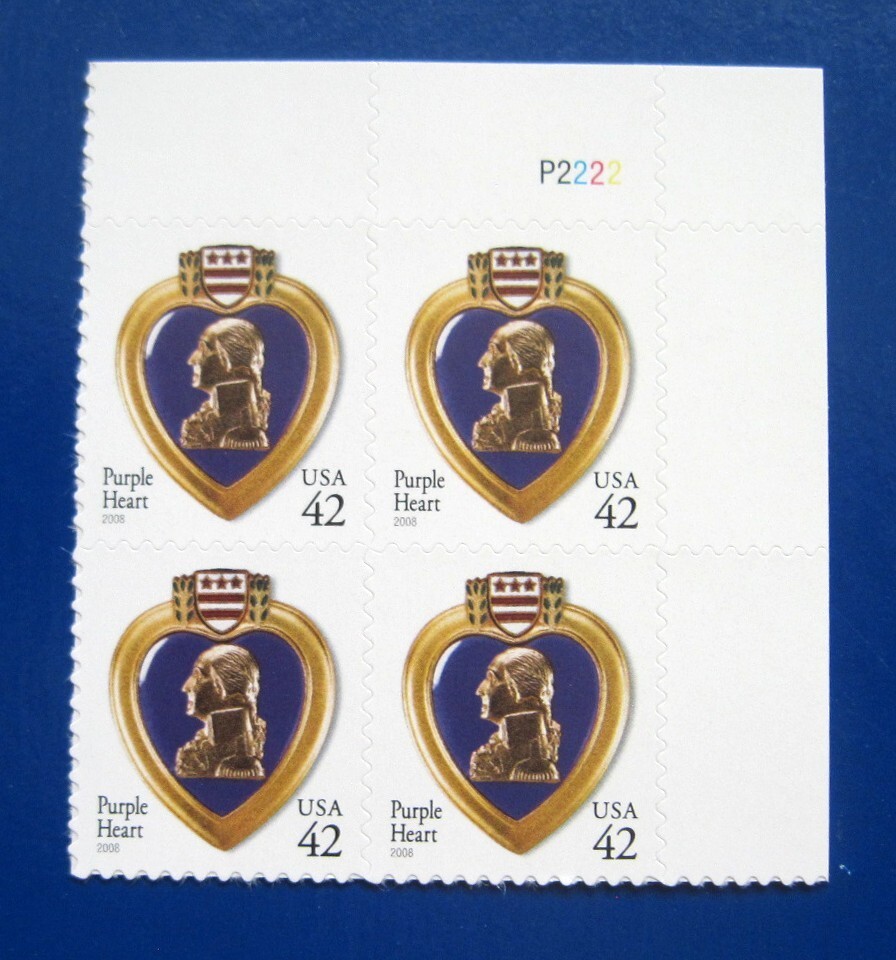 Sc # 4264 ~ Plate # Block ~ 42 cent Purple Heart Issue