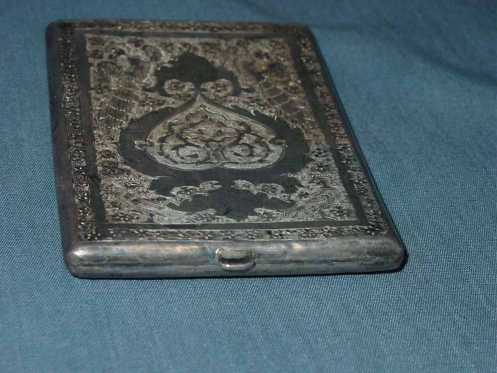 Vintage Persian SOLID SILVER Etched CIGARETTE CASE Middle East 152.25 Grams