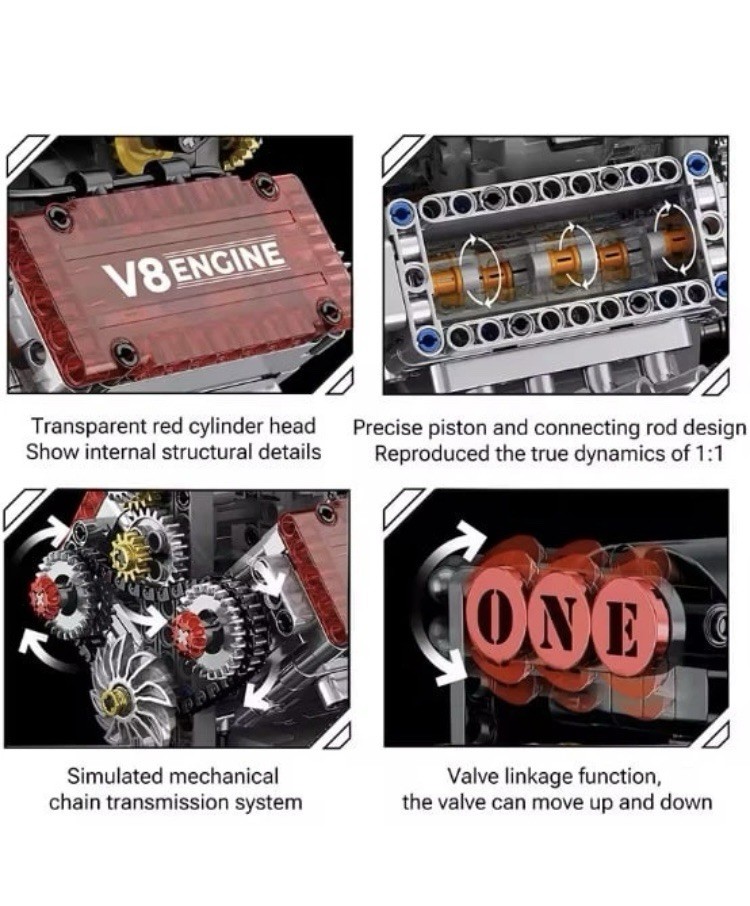 V8 Machine MOC Building Blocks Sets Motorized Engine Simulation Bricks Model