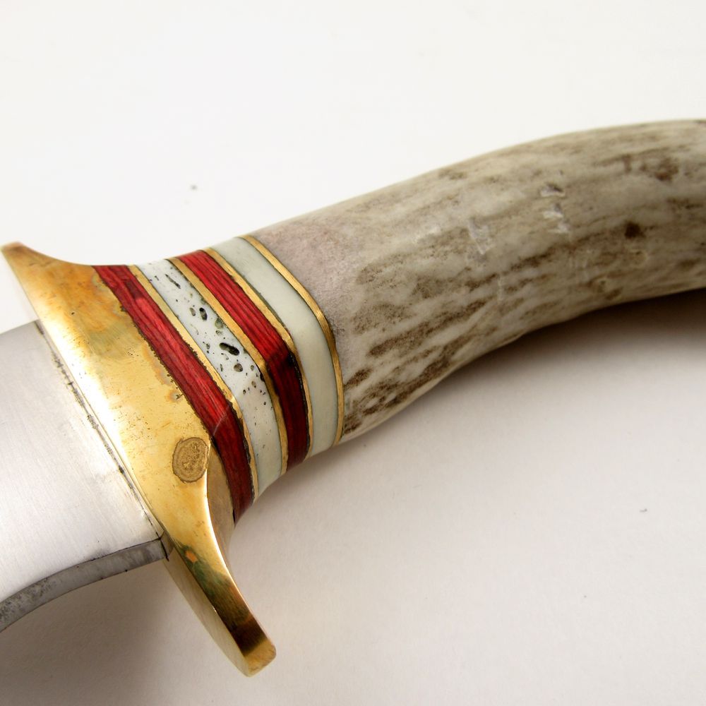 FIXED-BLADE BOWIE KNIFE | 13" Stag Handle Brass Frontier Blade w/ Leather Sheath