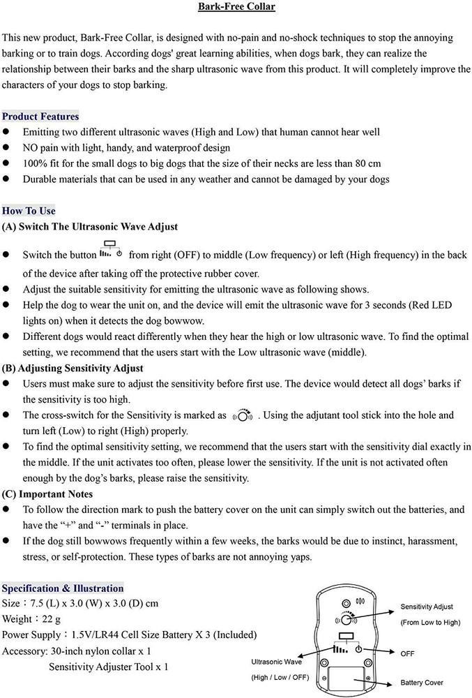 Dog Bark Control Collar - Effective Ultrasound Humane Training 5 Sensitivity