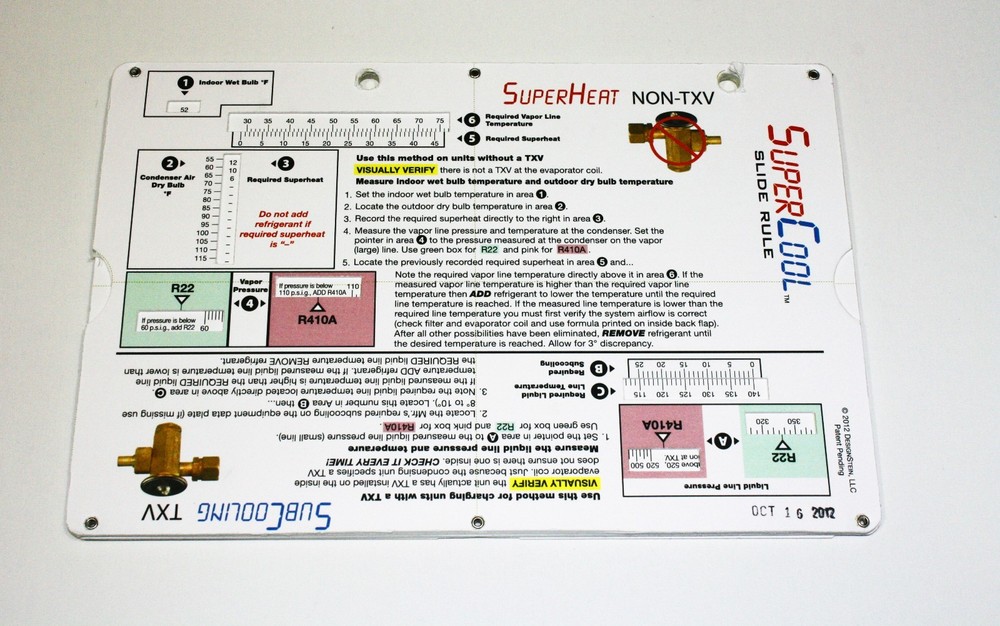 SuperCool Slide Rule Duct Sizing Chart Ductulator Calculator HVAC Charging Chart