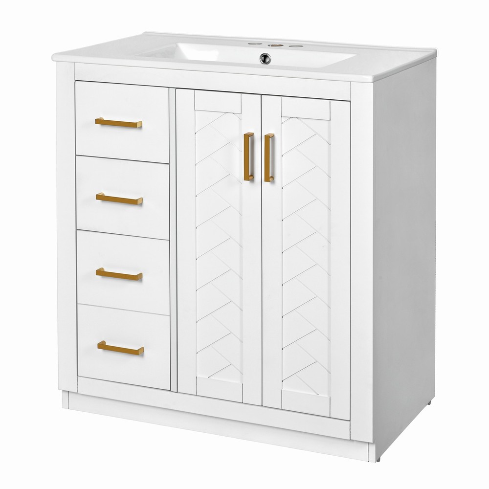 30'' Bathroom Vanity with Ceramic Sink Combo,Solid Wood Frame Bathroom Cabinet