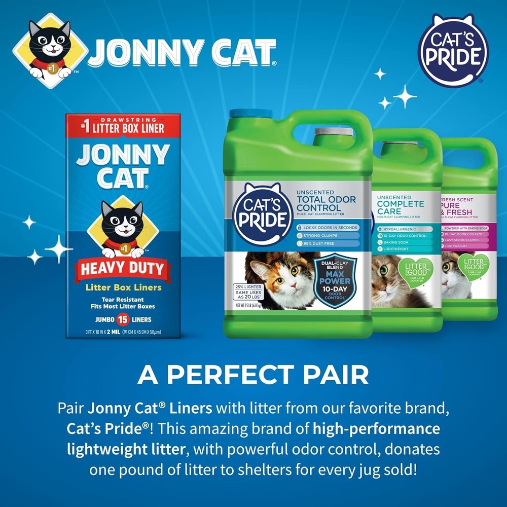 Heavy Duty Litter Box Liners 15 Pack Tear & Leak Resistant Drawstring