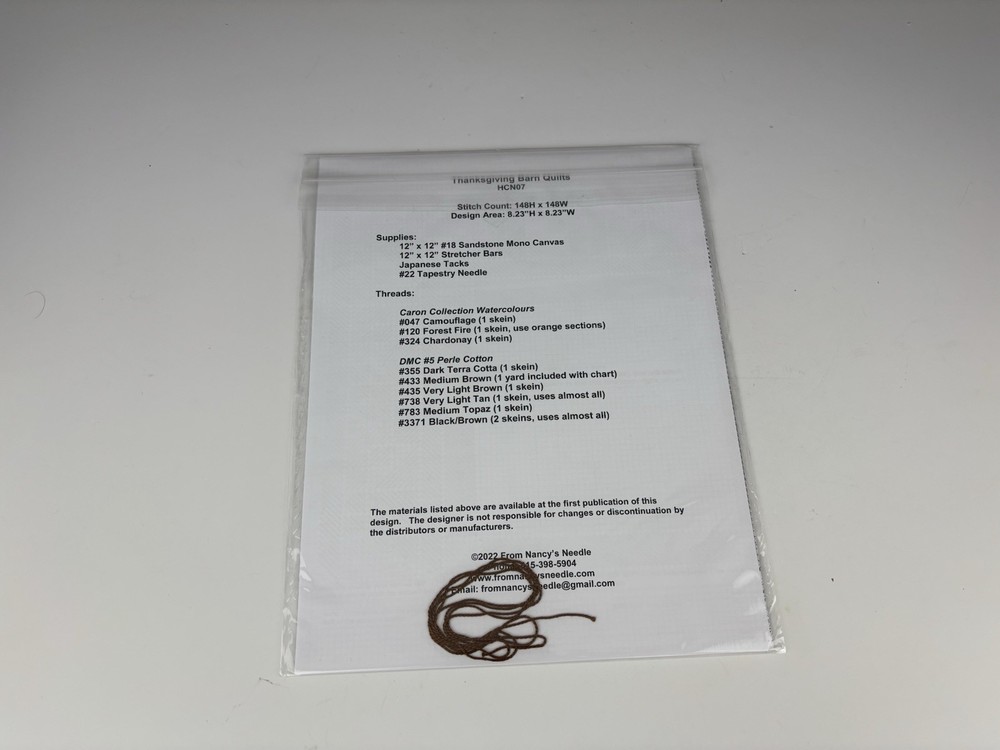 From Nancy’s Needle Thanksgiving Barn Quilt Needlepoint Pattern 1S