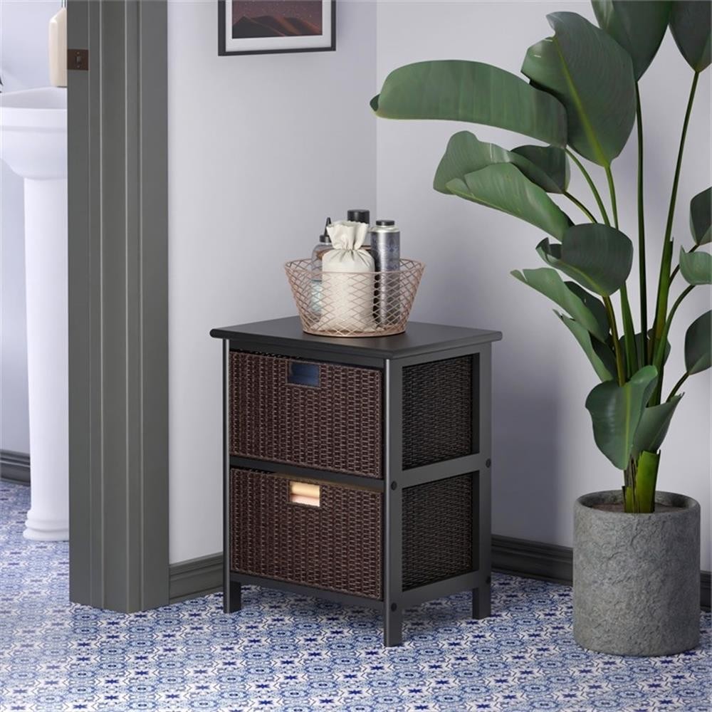 Bowery Hill Transitional Solid Wood Storage Rack w/ 2 Foldable Baskets - Black