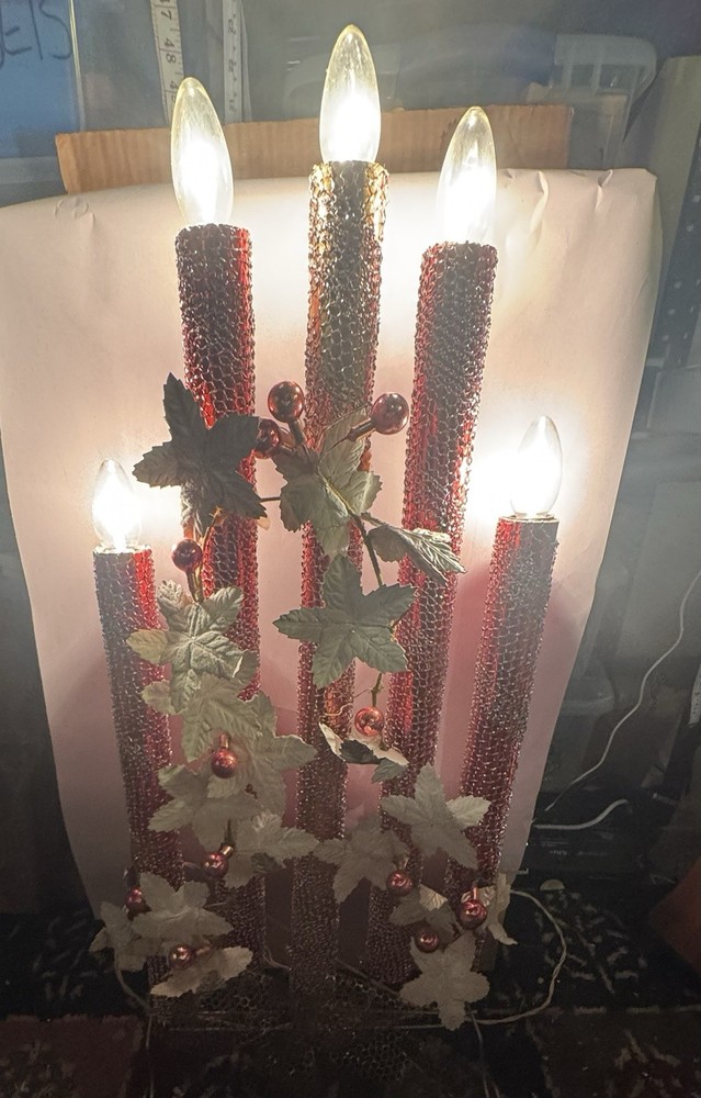 RARE! HUGE PAIR MIROSTAR RED 30” MESH CANDELABRA ORIGINAL BOXES