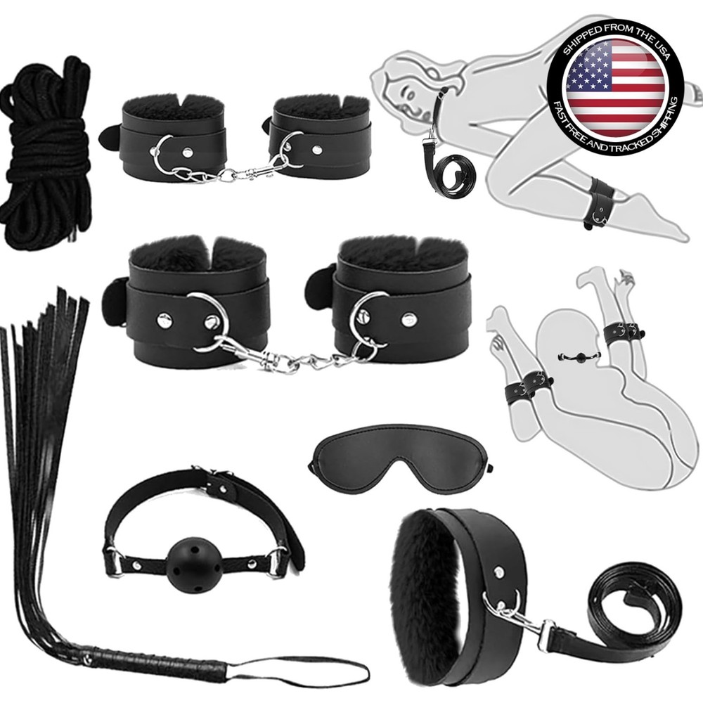 Explore Sensation with Our 7-Pc BDSM Kit: Adjustable Cuffs & Flogger for Couples