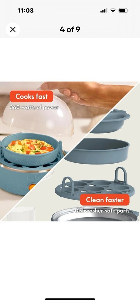 Bella Electric Egg Cooker, 7 Eggs Capacity Tray, Single Stack, for Poached, Scra