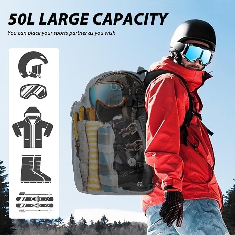 Spacious Ski Backpack W/ Boot Compartment Waterproof Design Adjustable Straps US