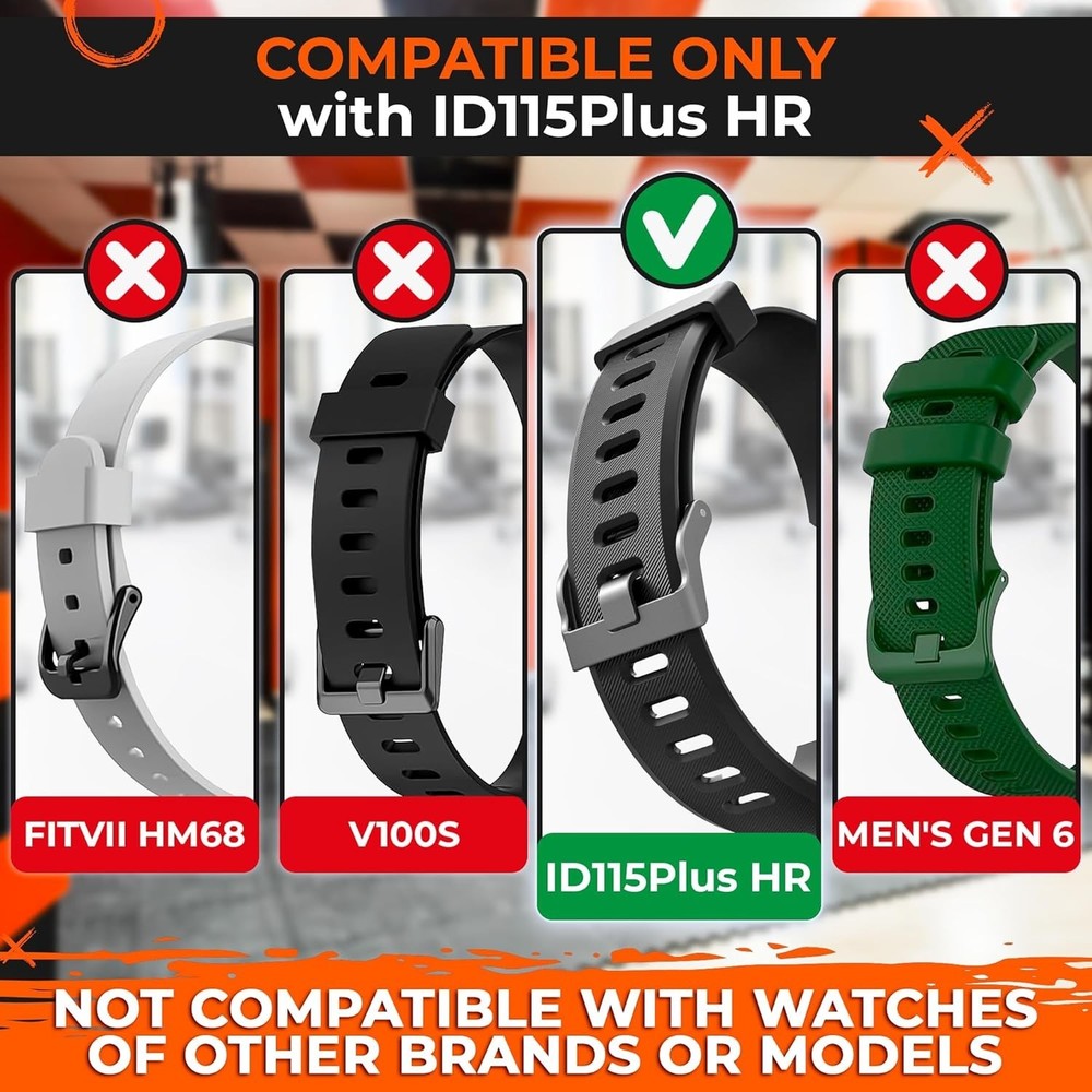 2-Pack Bands Compatible with ID115Plus HR — Adjustable Silicone Wrist Straps