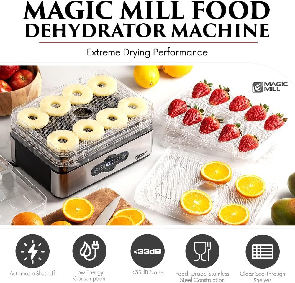 Food Dehydrator Machine | 5 Stackable Stainless Trays Dryer with Digital Timer
