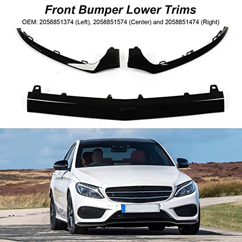 Front Bumper Lower Trims for CClass 3PCs Gloss Black Front Bumper Lower Trims