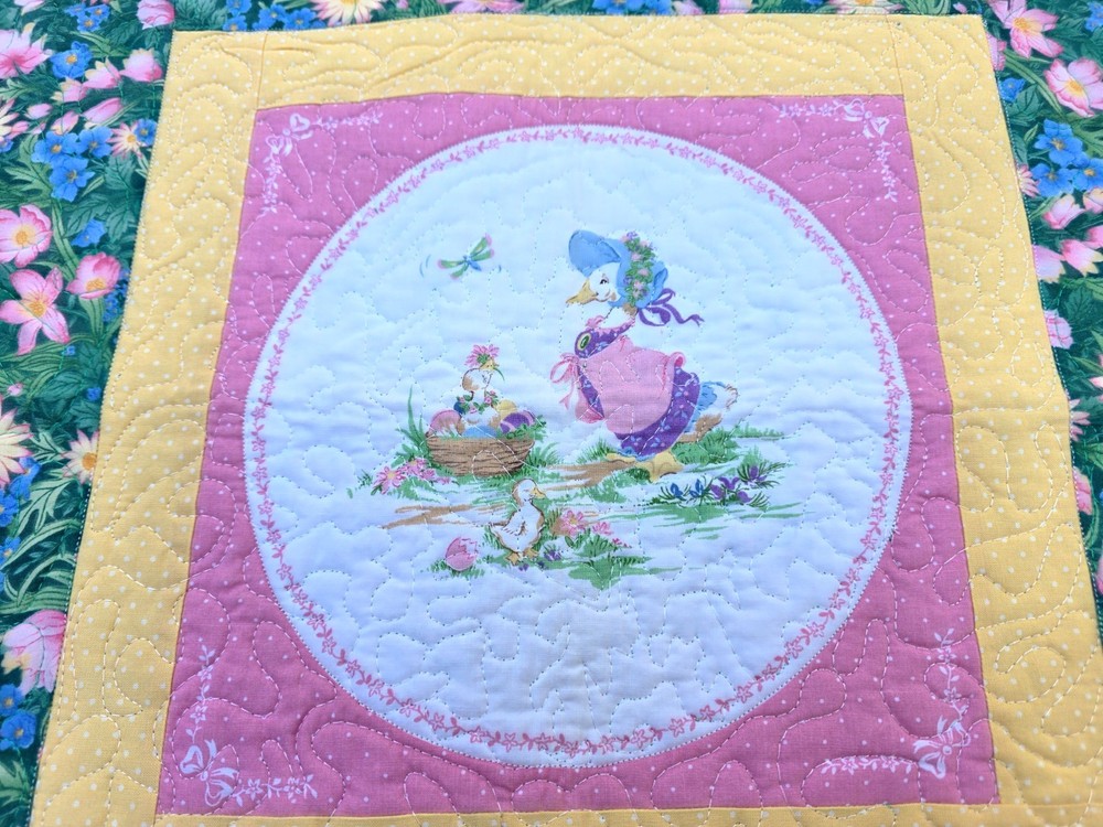 Handmade Quilted Table Topper Square Easter Ducks Flowers eggs Spring