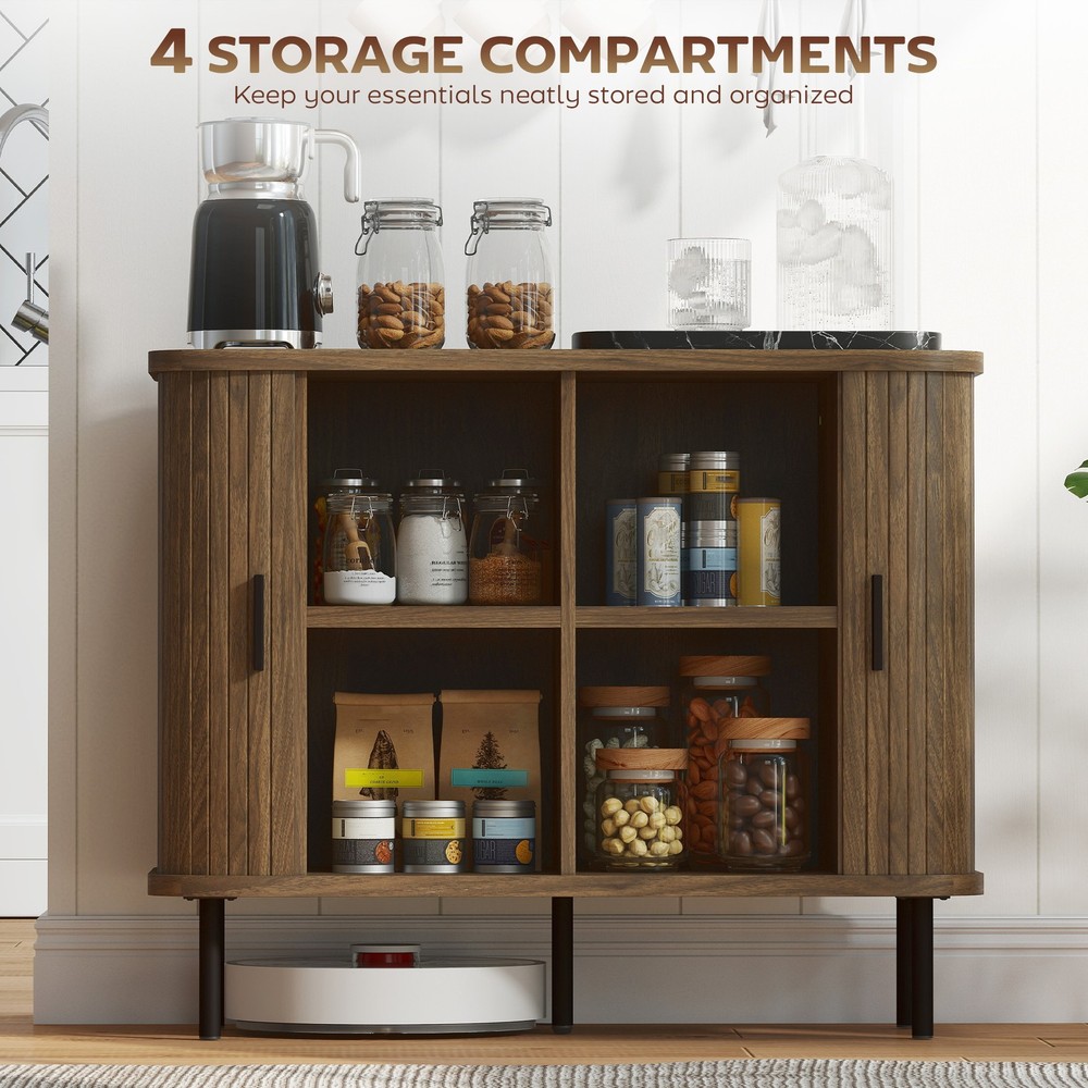 35.4" Sideboard Buffet Cabinet, Slatted Kitchen Cabinet, Walnut