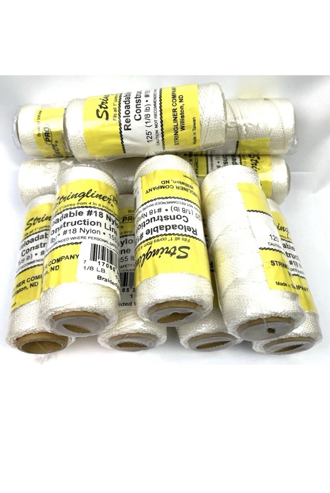 12 Pieces Stringliner Reloadable #18 Nylon Construction Line Braided White 125FT