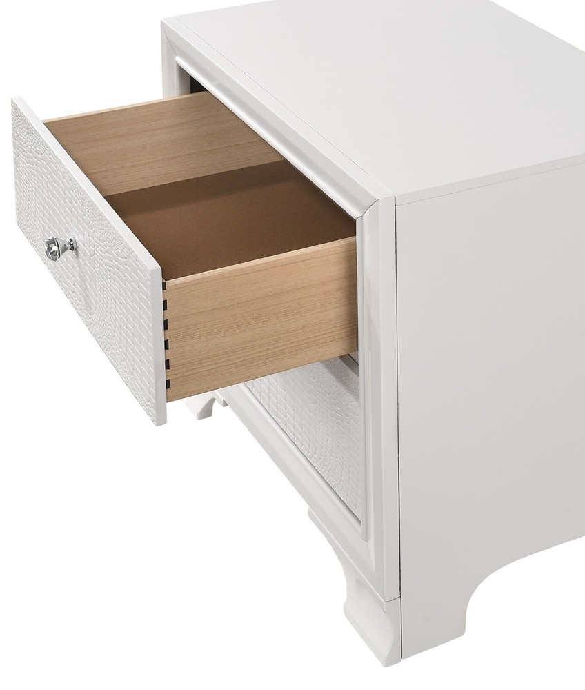 Modern 3pc White Finish LED Backlit Headboard Panel Twin Bed 2x Nightstand set