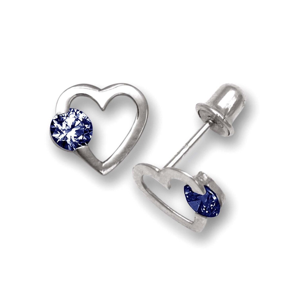 14k White Gold CZ Open Heart Stud Earrings