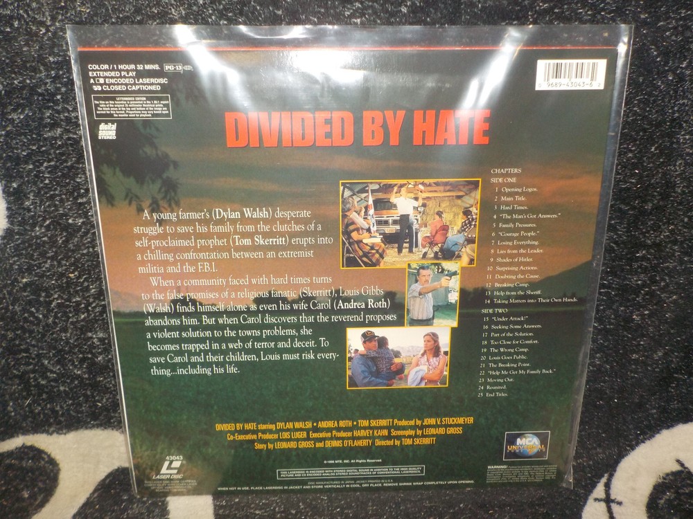 Divided By Hate Letterbox Laserdisc LD Dylan Walsh Tom Skerritt Free Ship $50