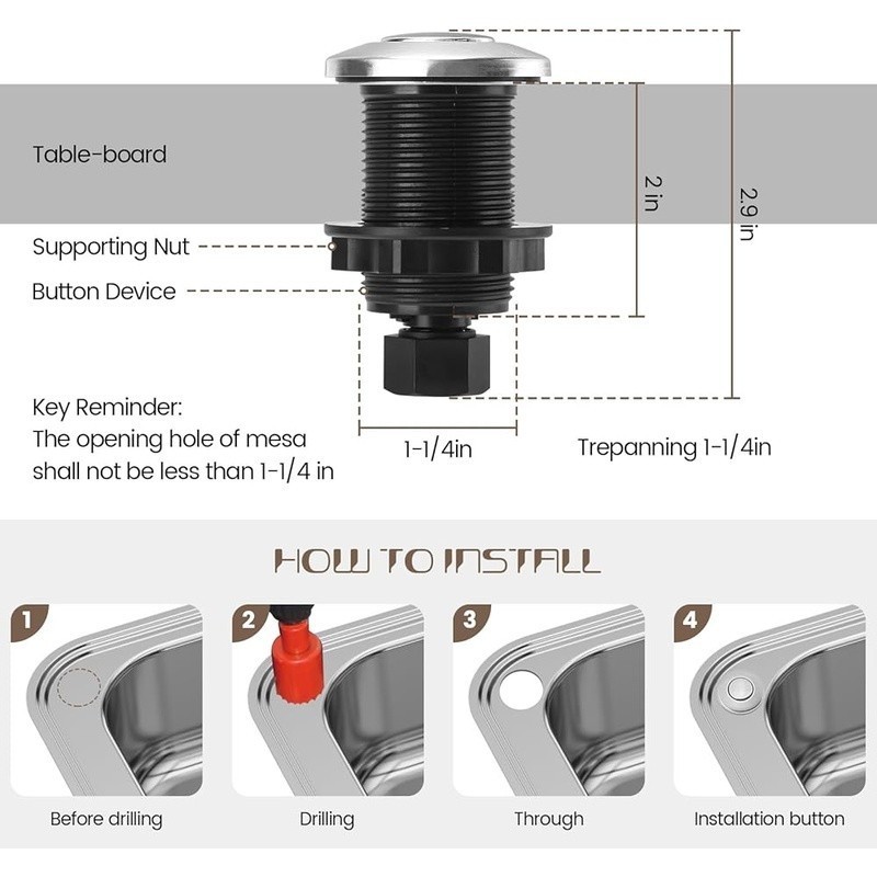 Air Switch Kit Stainless Steel Ultra Thin Socket Garbage Disposal Power Module